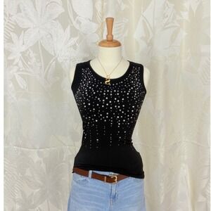 LC Couture Black Sleeveless Tank Top Rhinestone Sparkle Embellished Scoop Neck S